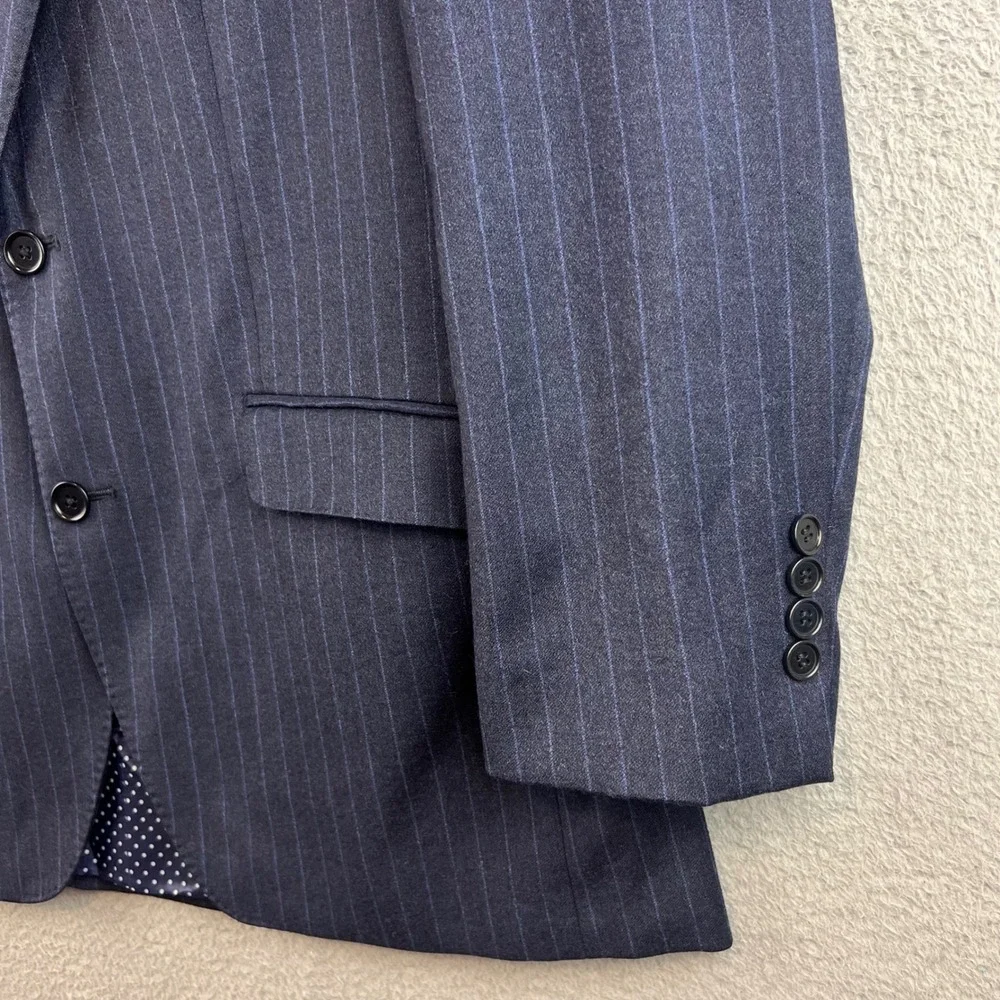 Tallia Mens Blue Pinstripe Blazer Two Button Sport Coat Polka Dot Lining 40R